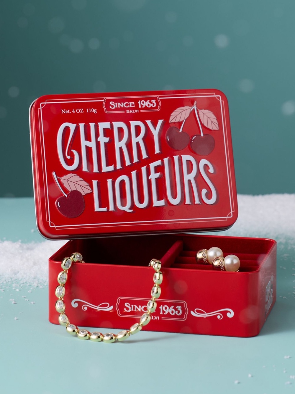 Anthropologie Jewelry Box Sweets Tin Cherry Liqueurs Candy Trinket Container New